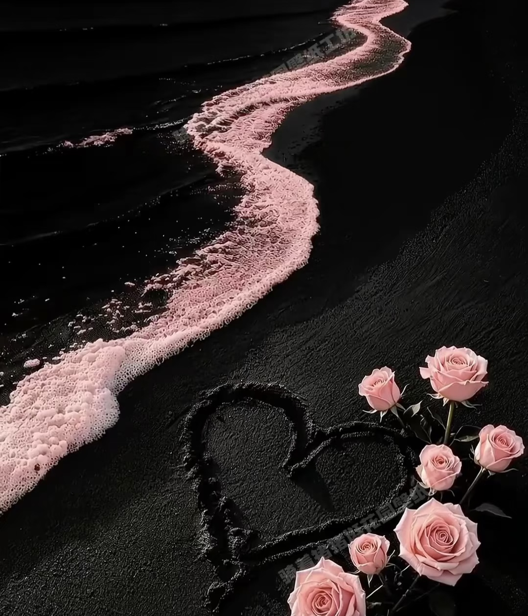 粉色玫瑰与海浪
